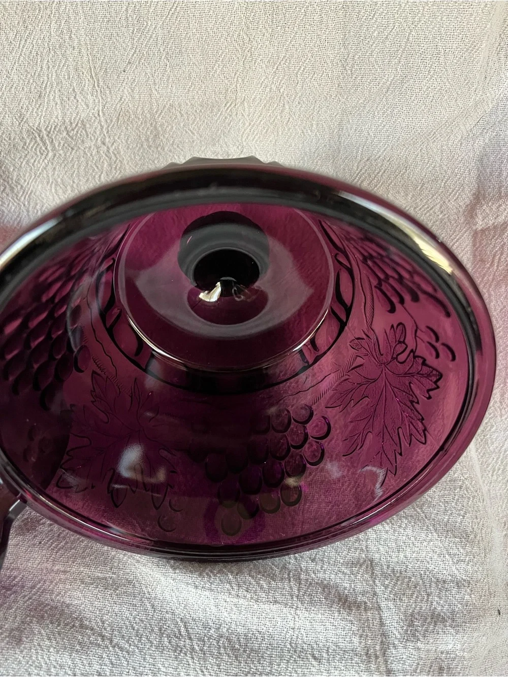 Vintage Mosser Amethyst Glass Covered Butter Dish with Grape design/ Fairy Lamp